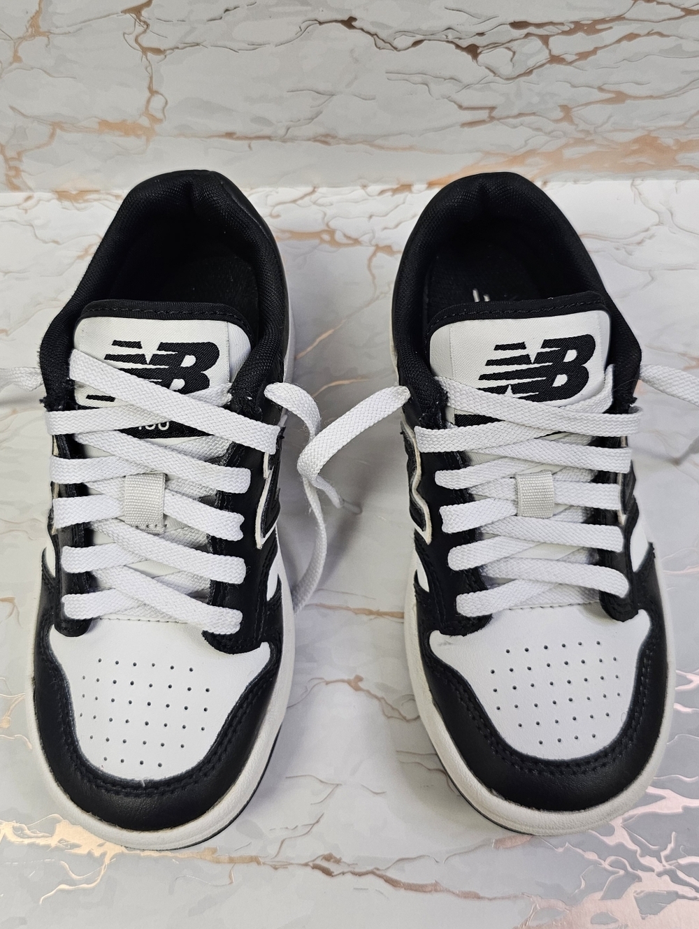 New Balance Kid''s Black & White Casual Sneakers